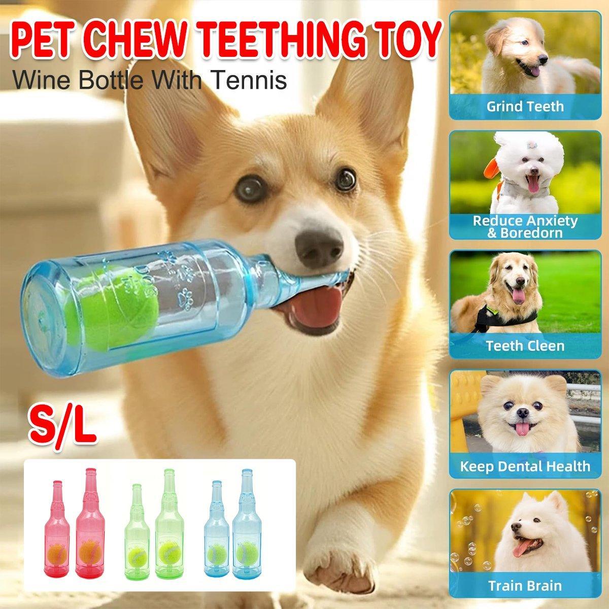 Durable Pet Teething Resistant Tennis Ball Wine Bottle Chew Toy for Dogs Play - Red-L V528-PET-TOY-BOTTLE-RED-L-157510