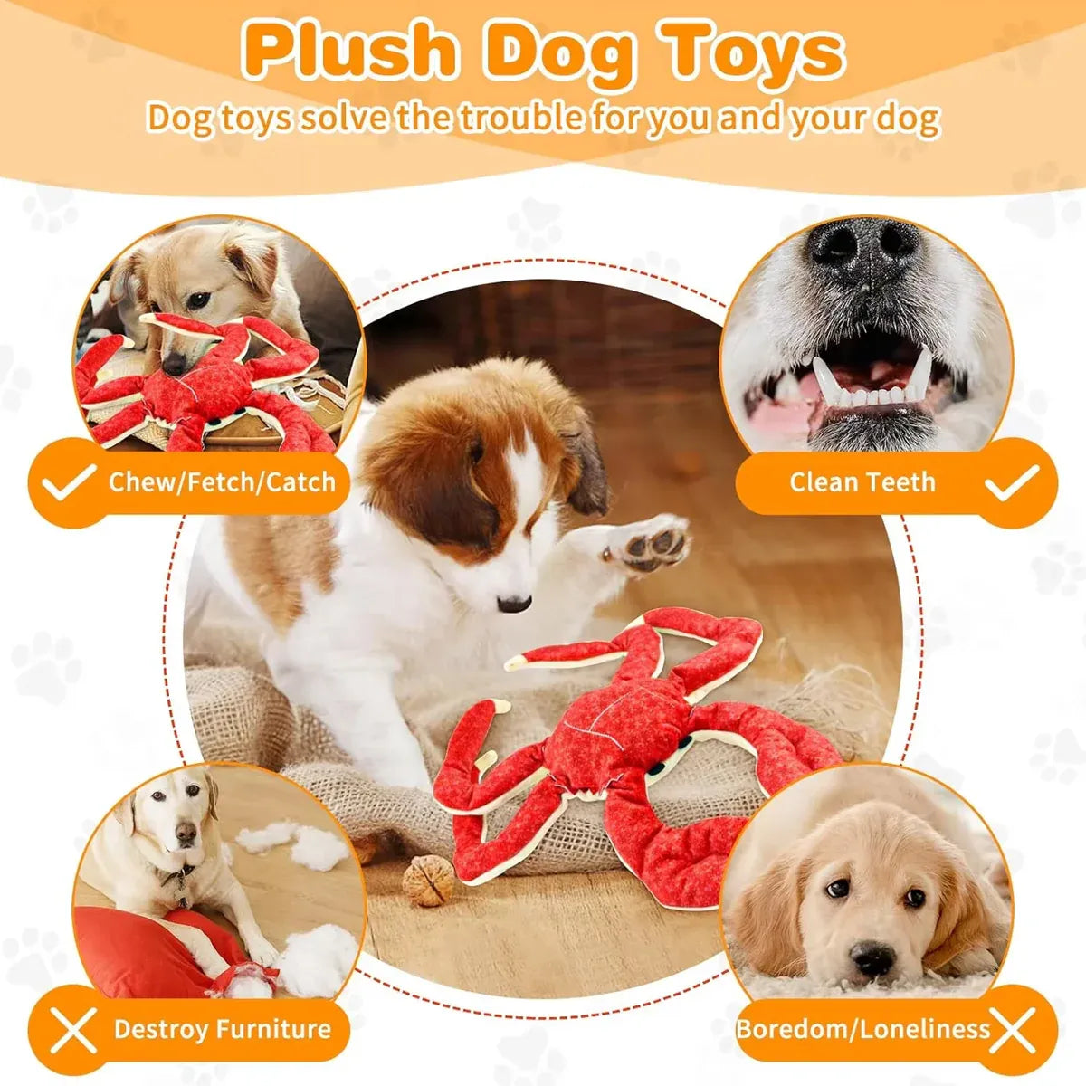 Pet Dog Toys Interactive Plush Dog Toys Durable for Puppy Small Dogs Bite Play V528-PET-TOY-CRAB-803468