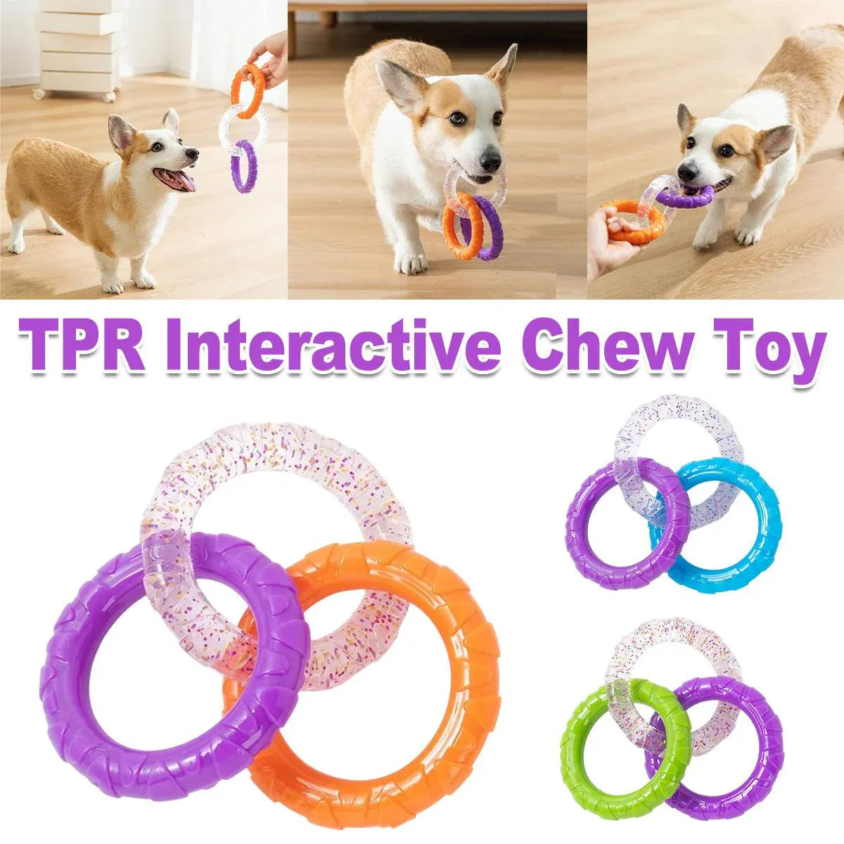 Interactive Dog Toys TRP Rubber Ring Teething Pet Rally Ring Chew Play Fetch - Orange-Purple V528-PET-TOY-ORANGE-PURPLE-982256