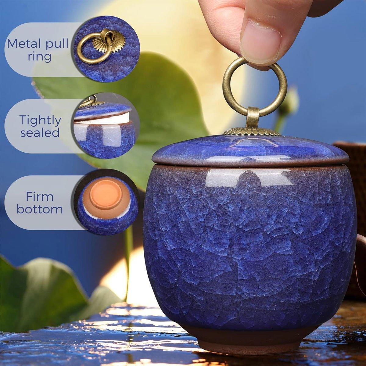 Small Pet Urn for Ashes Memorial Keepsake Urns for Dog Cat Cremation Remains - Blue V528-PET-URN-SET-JEWELRY-BLUE-646269
