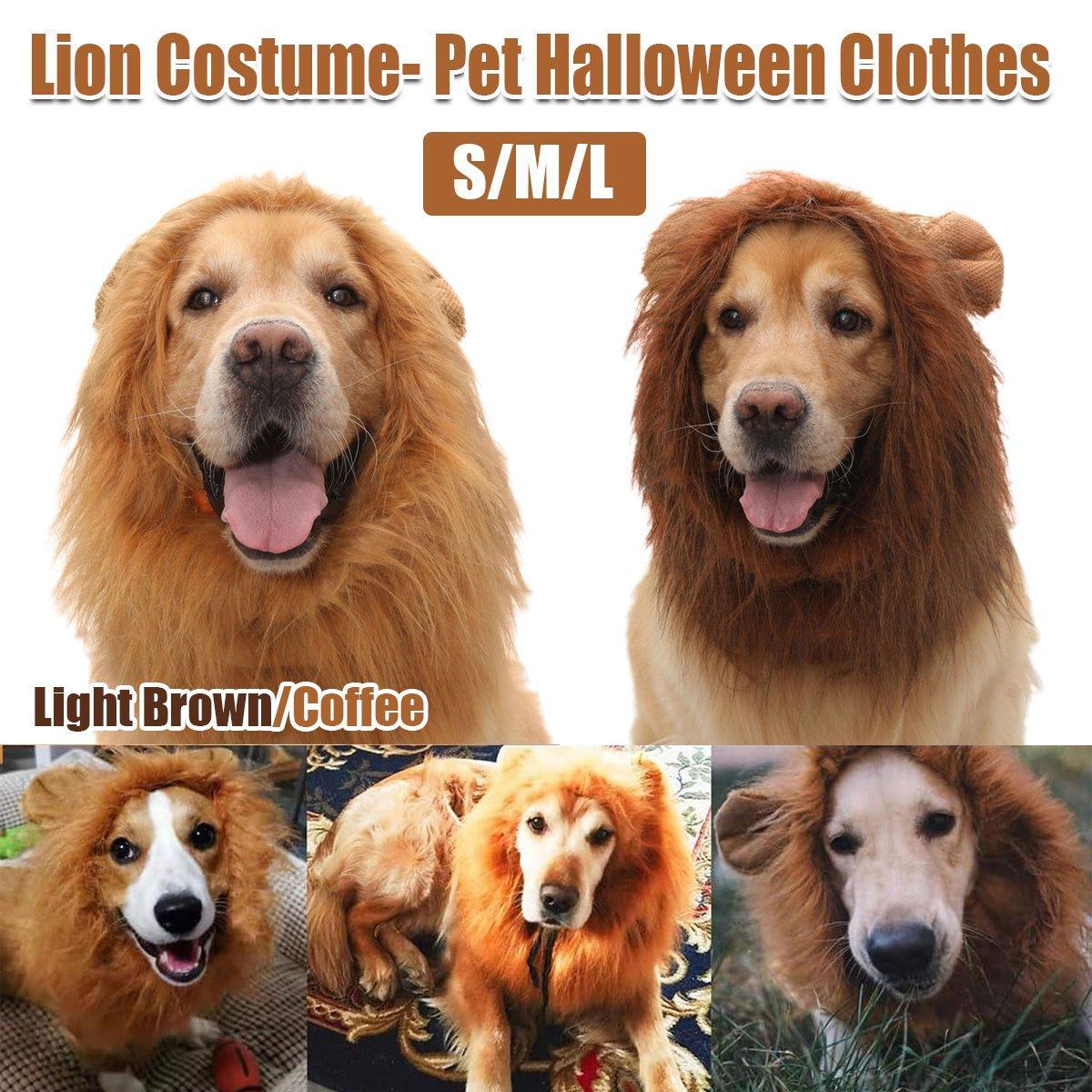 Lion Costume Mane Wig Large Dog Fancy Dress Up Party for Pet Halloween Clothes - Coffee-M V528-PET-WIG-LION-COFFEE-M-117956