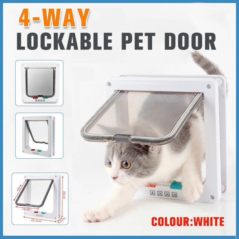 4-Way Safe Lockable Locking Pet Cat Dog Door Brushy Flap Screen L Large Size V528-PETDOOR-45592