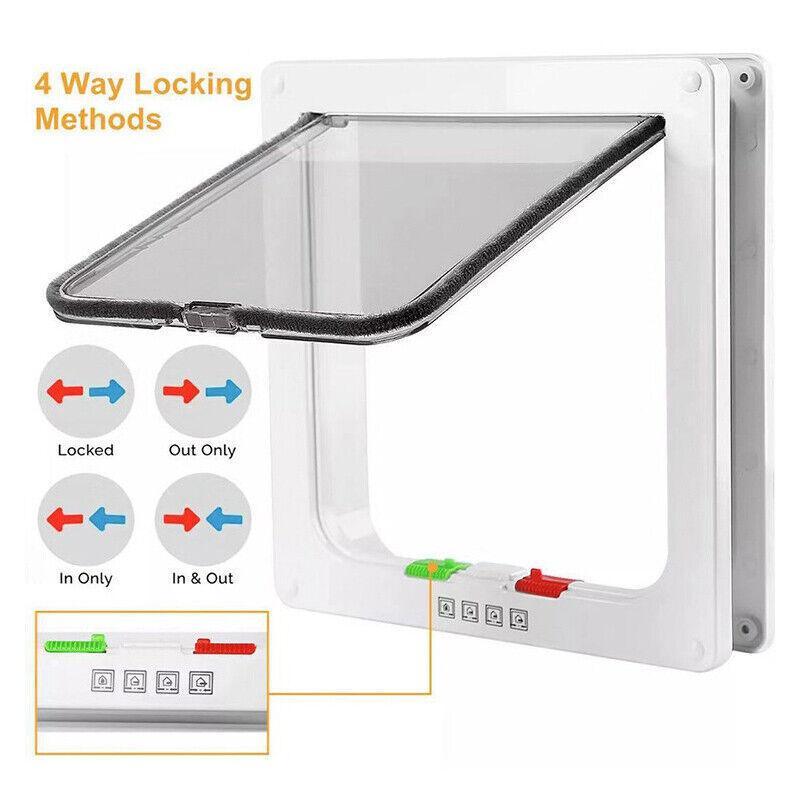 4-Way Safe Lockable Locking Pet Cat Dog Door Brushy Flap Screen L Large Size V528-PETDOOR-45592