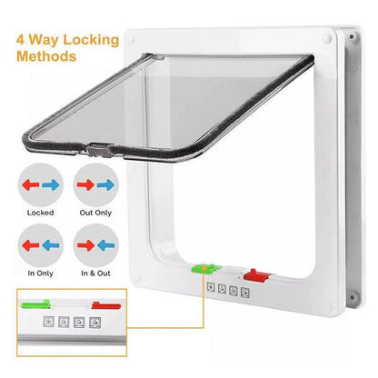 4-Way Safe Lockable Locking Pet Cat Dog Door Brushy Flap Screen L Large Size V528-PETDOOR-45592