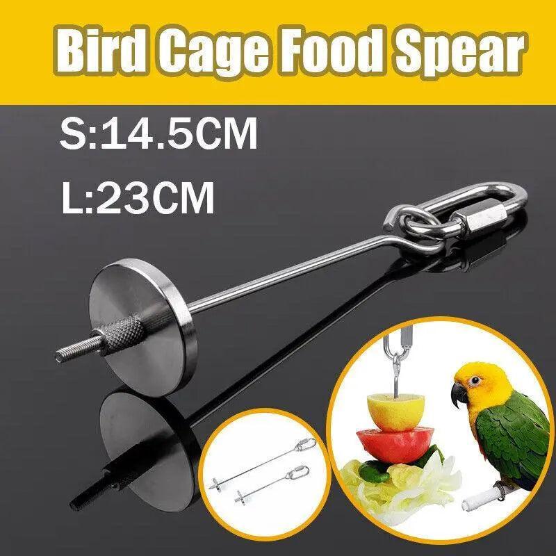 Stainless Steel Bird Parrot Cage Skewer Food Spear Fruit Holder Toy Up To 23Cm - L V528-PETFRUITFORK-18CM-79193