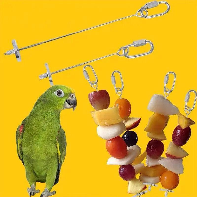 Stainless Steel Bird Parrot Cage Skewer Food Spear Fruit Holder Toy Up To 23Cm - L V528-PETFRUITFORK-18CM-79193