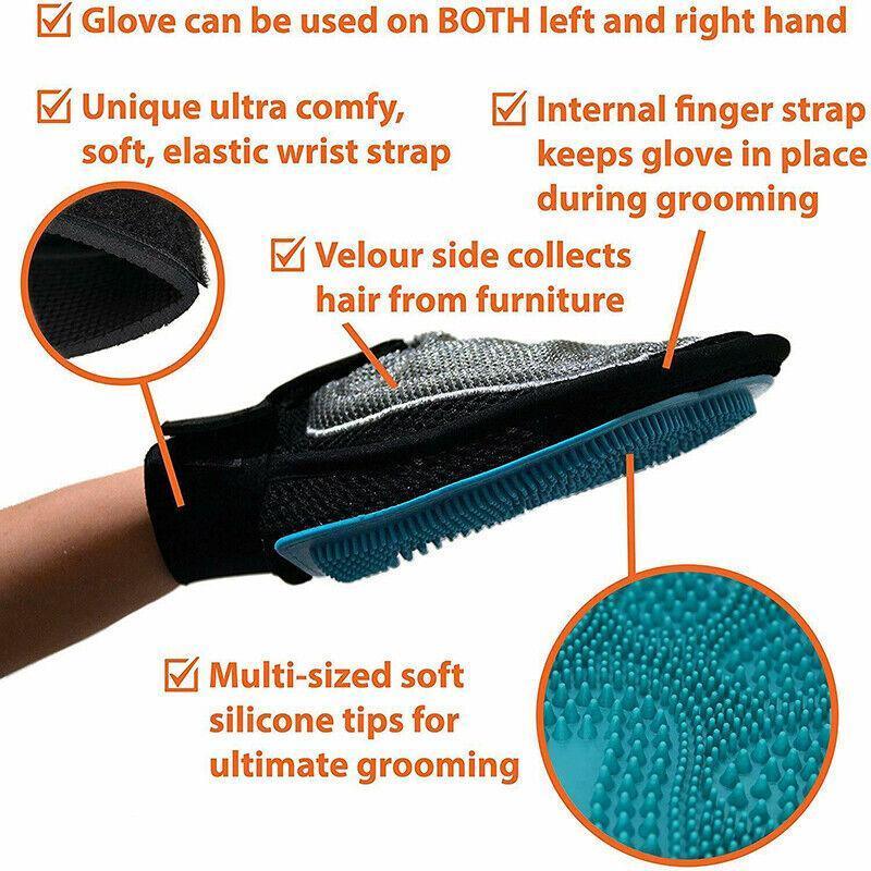 2 in 1 Pet Grooming Glove Deshedding Mitt for Cats and Dogs Hair Removal V528-PETGLOVES-852010