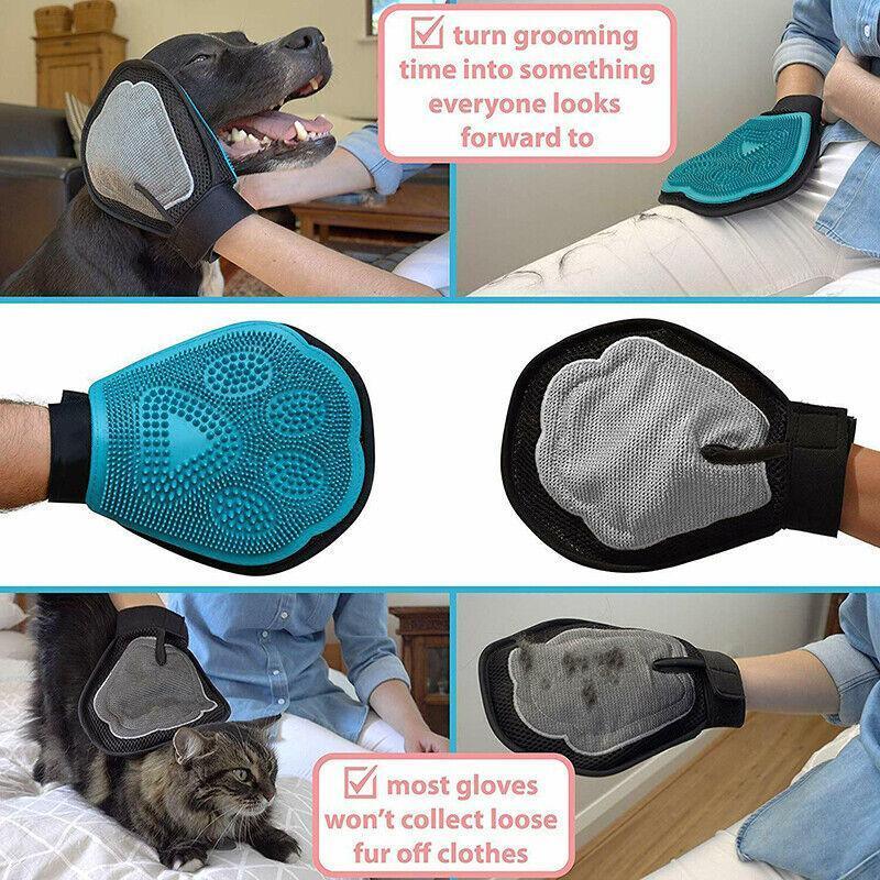 2 in 1 Pet Grooming Glove Deshedding Mitt for Cats and Dogs Hair Removal V528-PETGLOVES-852010
