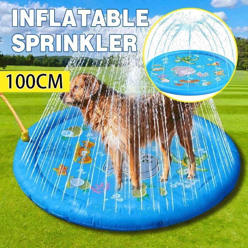 100cm Dog Splash Pad Inflatable Pet Sprinkler Mat PVC Water Play Toy for Outdoors V528-PETSPRAYPAD-100CM-851475