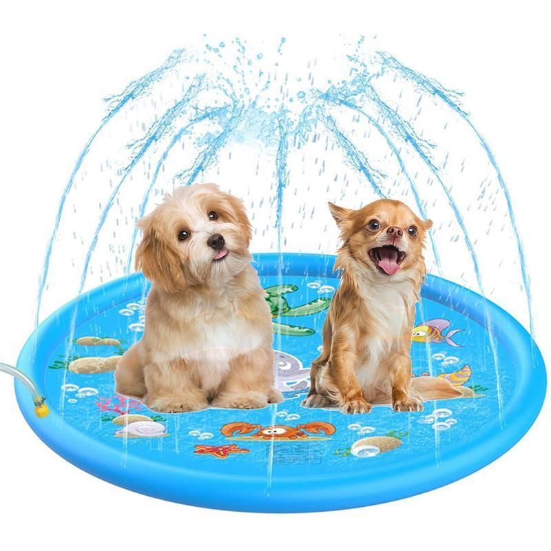 100cm Dog Splash Pad Inflatable Pet Sprinkler Mat PVC Water Play Toy for Outdoors V528-PETSPRAYPAD-100CM-851475