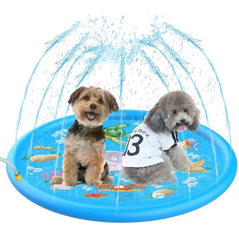 100cm Dog Splash Pad Inflatable Pet Sprinkler Mat PVC Water Play Toy for Outdoors V528-PETSPRAYPAD-100CM-851475