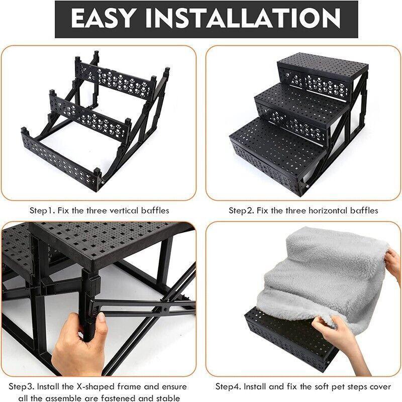3 Steps Pet Stairs with Soft Cover for Small Dogs and Cats Portable Climbing Ramp V528-PETSTAIRS-GREY-71620