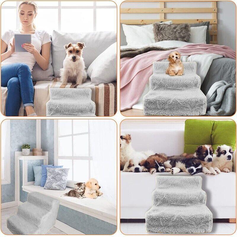 3 Steps Pet Stairs with Soft Cover for Small Dogs and Cats Portable Climbing Ramp V528-PETSTAIRS-GREY-71620