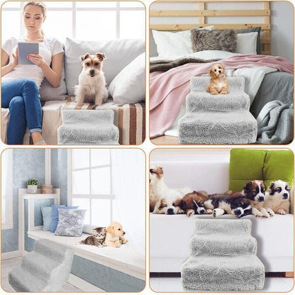 3 Steps Pet Stairs with Soft Cover for Small Dogs and Cats Portable Climbing Ramp V528-PETSTAIRS-GREY-71620