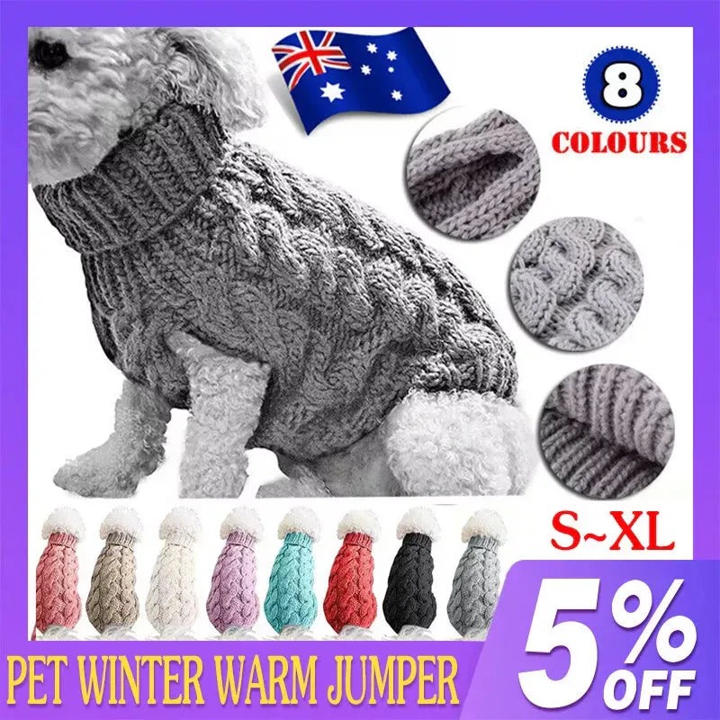 Puppy Dog Jumper Winter Warm Knitted Sweater Pet Clothes Small Dogs Coat Thermal S Size - Black V528-PETSWEATER-BLACK-S-72384