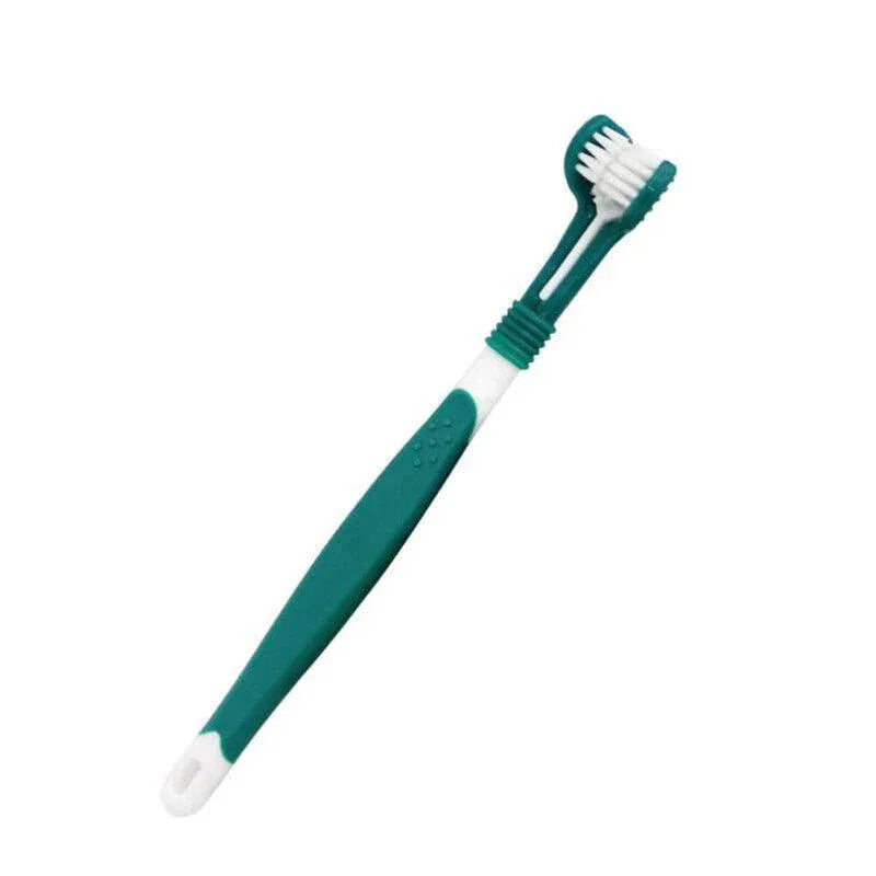 Three Sided Dog Toothbrush Pet Cat Teeth Cleaning Tool Oral Mouth Care Soft Bristle - Dark Green V528-PETTOOTHBRUSH-DARKGREEN-69936