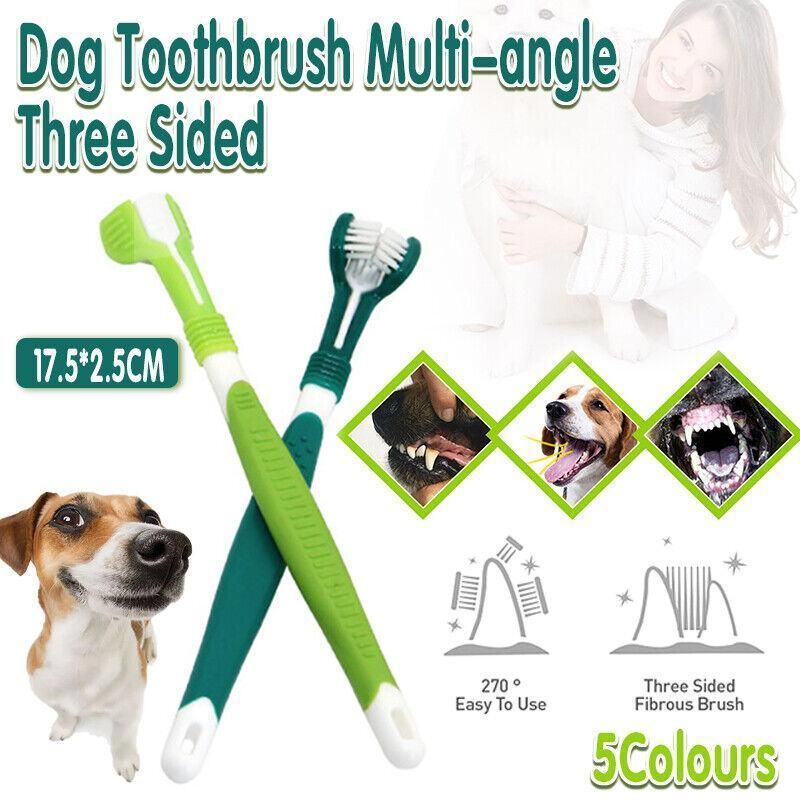 Three Sided Dog Toothbrush Pet Cat Teeth Cleaning Tool Oral Mouth Care Soft Bristle - Dark Green V528-PETTOOTHBRUSH-DARKGREEN-69936