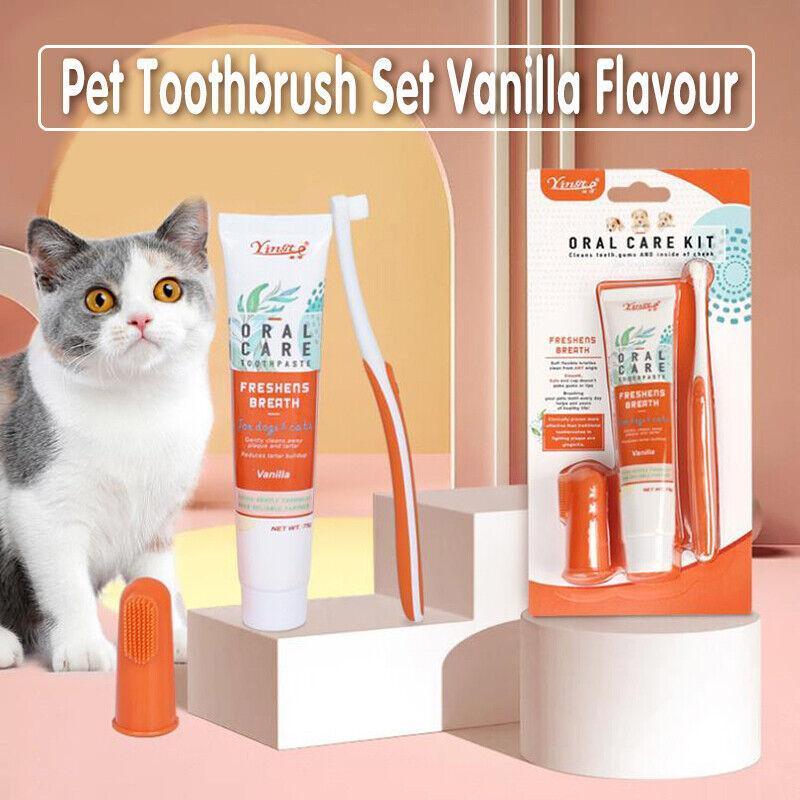Pet Toothbrush Toothpaste Set for Cats and Dogs Vanilla Flavor Oral Care Kit V528-PETTOOTHPASTE-ORANG-60016