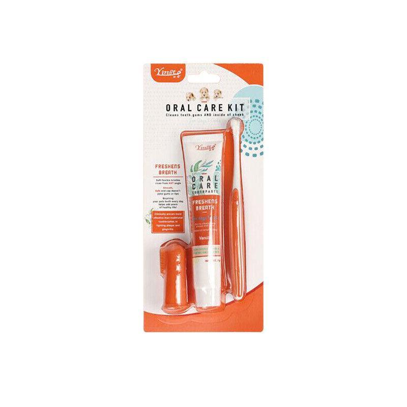 Pet Toothbrush Toothpaste Set for Cats and Dogs Vanilla Flavor Oral Care Kit V528-PETTOOTHPASTE-ORANG-60016