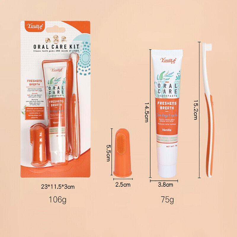 Pet Toothbrush Toothpaste Set for Cats and Dogs Vanilla Flavor Oral Care Kit V528-PETTOOTHPASTE-ORANG-60016
