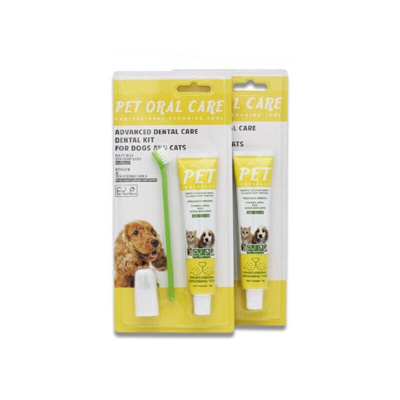 Pet Dog Cat Toothpaste and Toothbrush Set Beef Flavor V528-PETTOOTHPASTE-YELLOW-98135