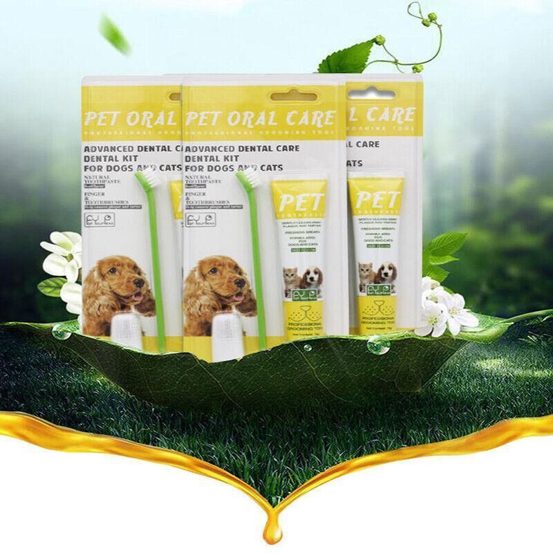 Pet Dog Cat Toothpaste and Toothbrush Set Beef Flavor V528-PETTOOTHPASTE-YELLOW-98135