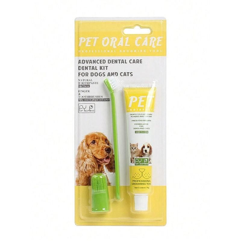 Pet Dog Cat Toothpaste and Toothbrush Set Beef Flavor V528-PETTOOTHPASTE-YELLOW-98135