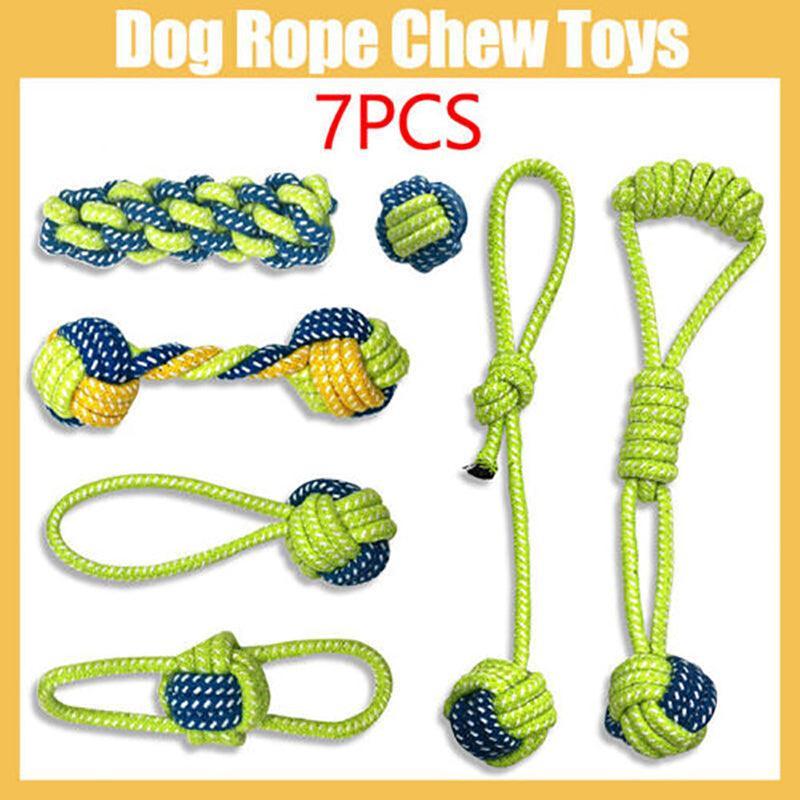 7PCS Dog Rope Chew Toys Set Cotton Knot Balls Puppy Teething Tug Training Toy V528-PETTOY-7PCS-11668