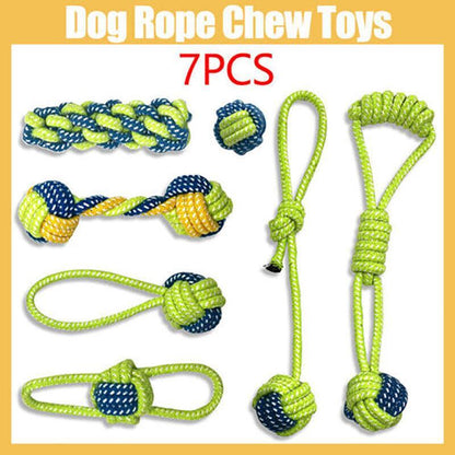 7PCS Dog Rope Chew Toys Set Cotton Knot Balls Puppy Teething Tug Training Toy V528-PETTOY-7PCS-11668