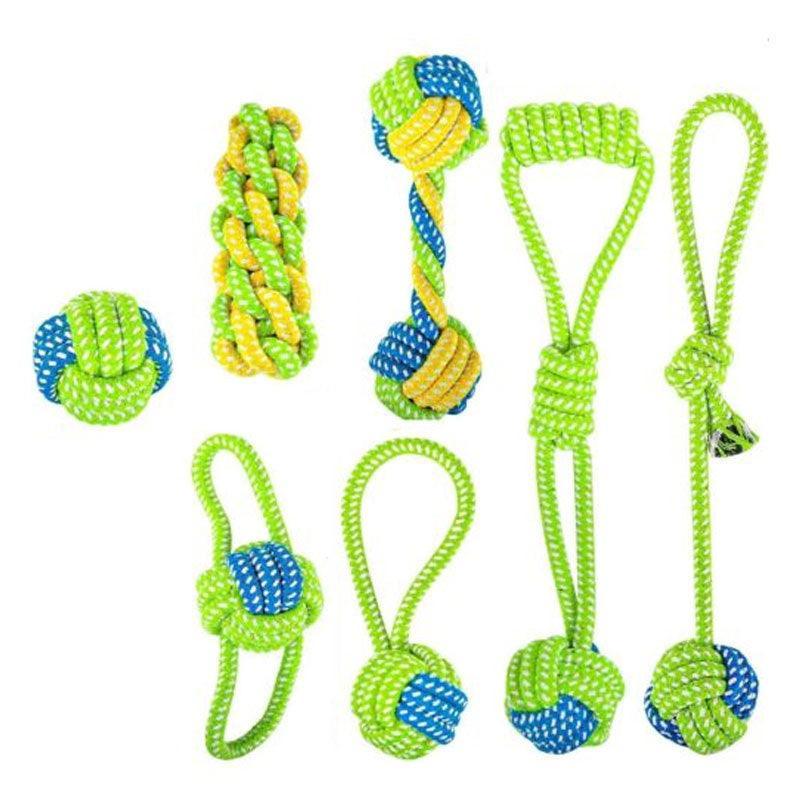 7PCS Dog Rope Chew Toys Set Cotton Knot Balls Puppy Teething Tug Training Toy V528-PETTOY-7PCS-11668