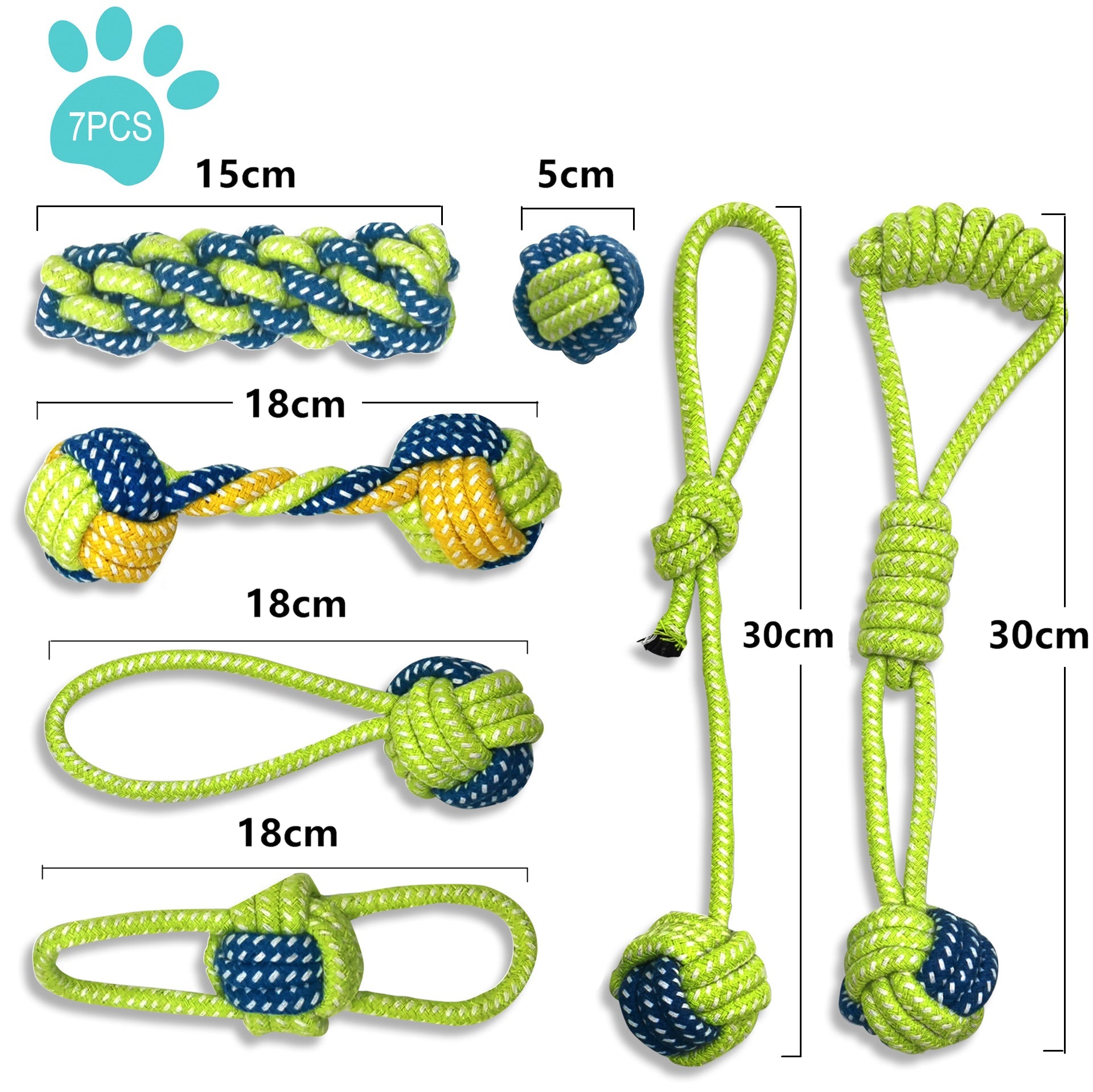 7PCS Dog Rope Chew Toys Set Cotton Knot Balls Puppy Teething Tug Training Toy V528-PETTOY-7PCS-11668