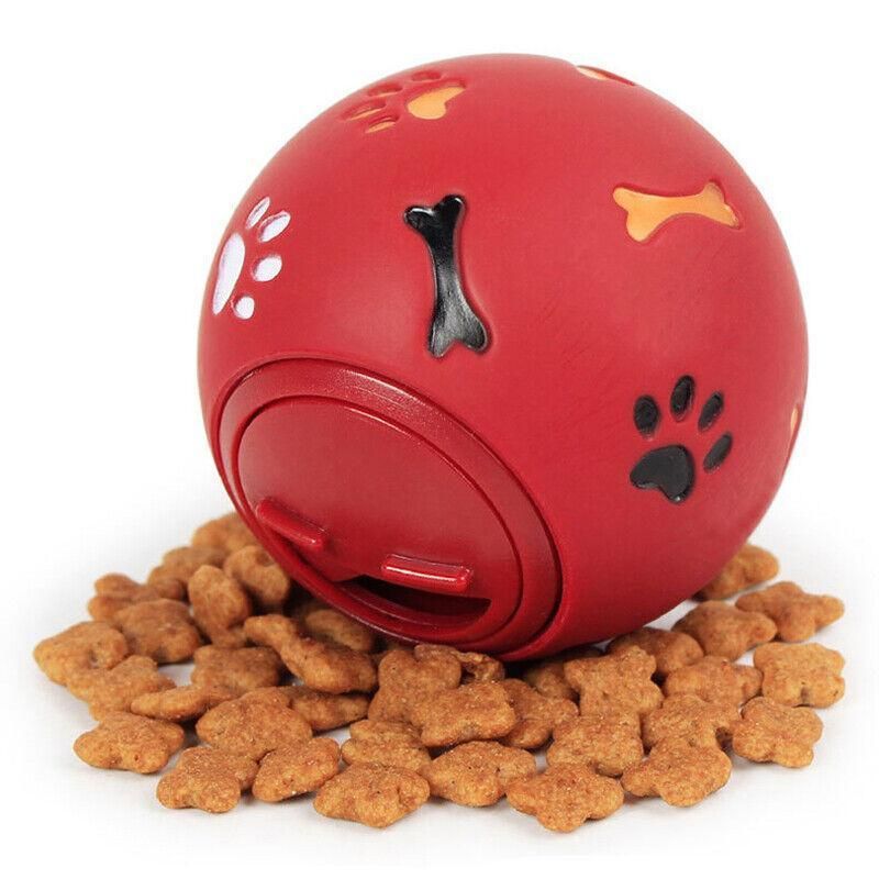 11cm Dog Pet Fun Tough-Treat Ball Tumbler Mental Food Dispenser Feeder Puzzle Toy - Red V528-PETTOYBALL-RED-11CM-69754