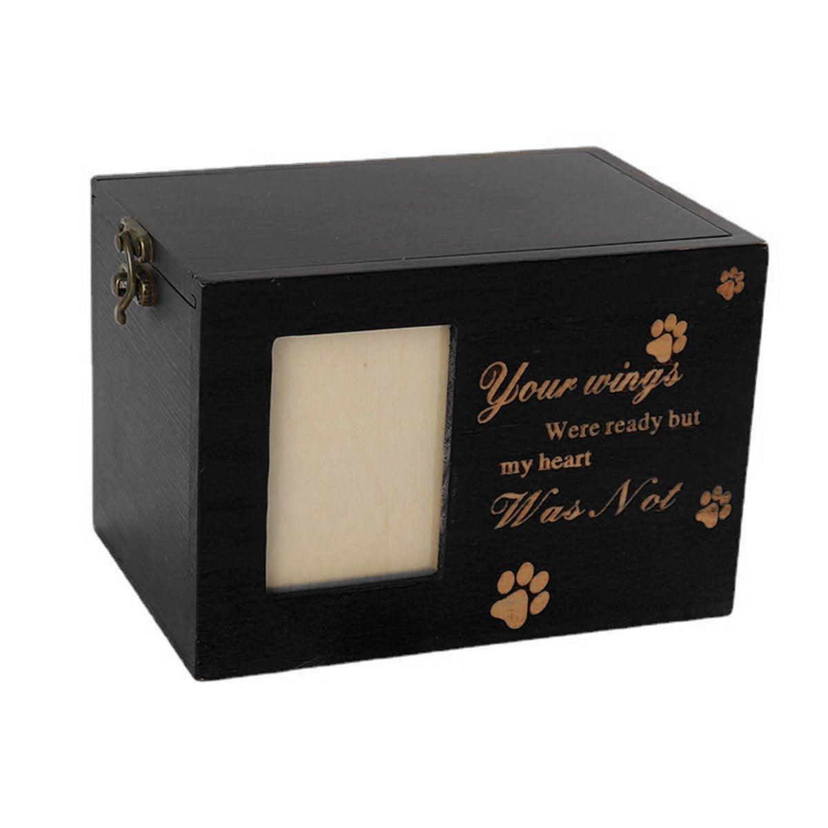 1x Wooden Pet Memorial Urn For Ashes With Photo Frame Cat/Dog Memory Box Keepsak - Black V528-PETURN-BLACK-155064
