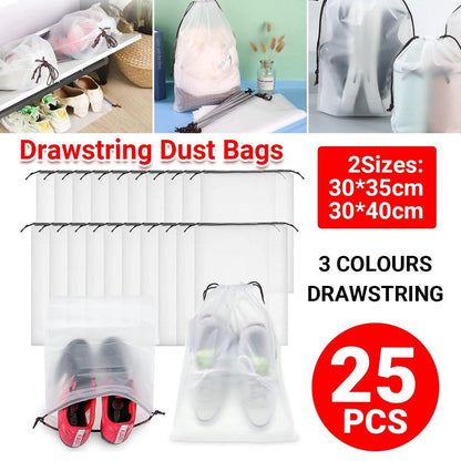 25PCS Portable Travel Shoe Bags Sport Storage Pouch Drawstring Dust Organizer - Black-30*35cm V528-PEVA-BAG-BLACK-25PCS-30-35-482521