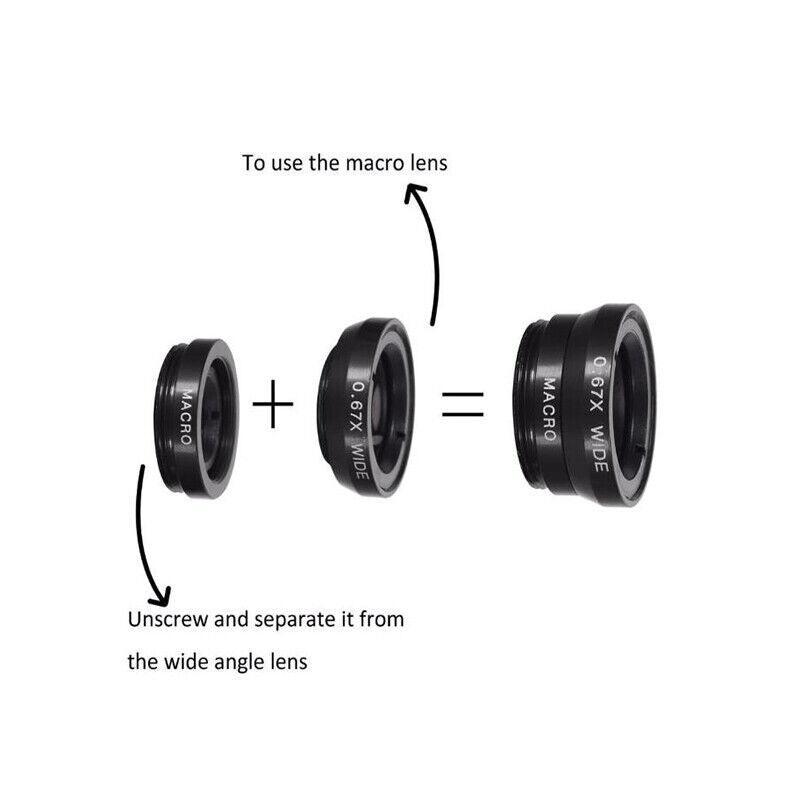 Wide Angle Macro Fisheye Phone Camera Lens Kit For Iphone Samsung Black V528-PHONECAMERA-309802