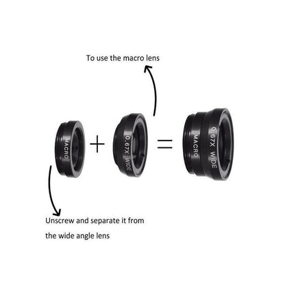 Wide Angle Macro Fisheye Phone Camera Lens Kit For Iphone Samsung Black V528-PHONECAMERA-309802