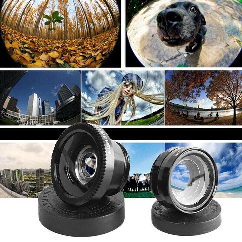 Wide Angle Macro Fisheye Phone Camera Lens Kit For Iphone Samsung Black V528-PHONECAMERA-309802