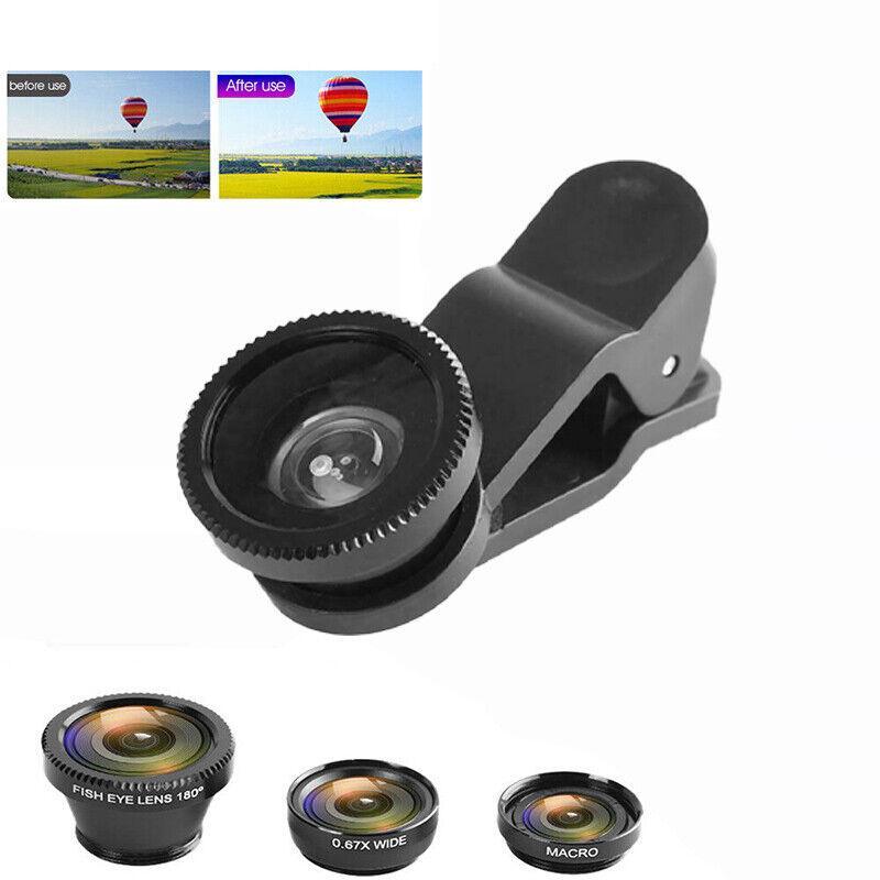 Wide Angle Macro Fisheye Phone Camera Lens Kit For Iphone Samsung Black V528-PHONECAMERA-309802