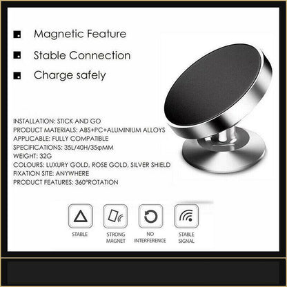 360-Degree Car Phone Holder Dashboard Mount Stand Cradle for Flat Surface - Silver V528-PHONEHOLDER-SILVER-1PC