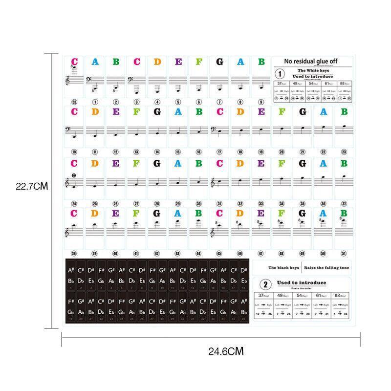 Transparent Keyboard Piano Stickers 88/61/54/49/37 Keys Sticker Note For Learner - Colourful V528-PIANOKEYSTICKERS-COLORFUL-87518