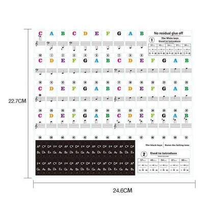Transparent Keyboard Piano Stickers 88/61/54/49/37 Keys Sticker Note For Learner - Colourful V528-PIANOKEYSTICKERS-COLORFUL-87518