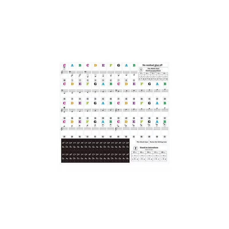 Transparent Keyboard Piano Stickers 88/61/54/49/37 Keys Sticker Note For Learner - Colourful V528-PIANOKEYSTICKERS-COLORFUL-87518