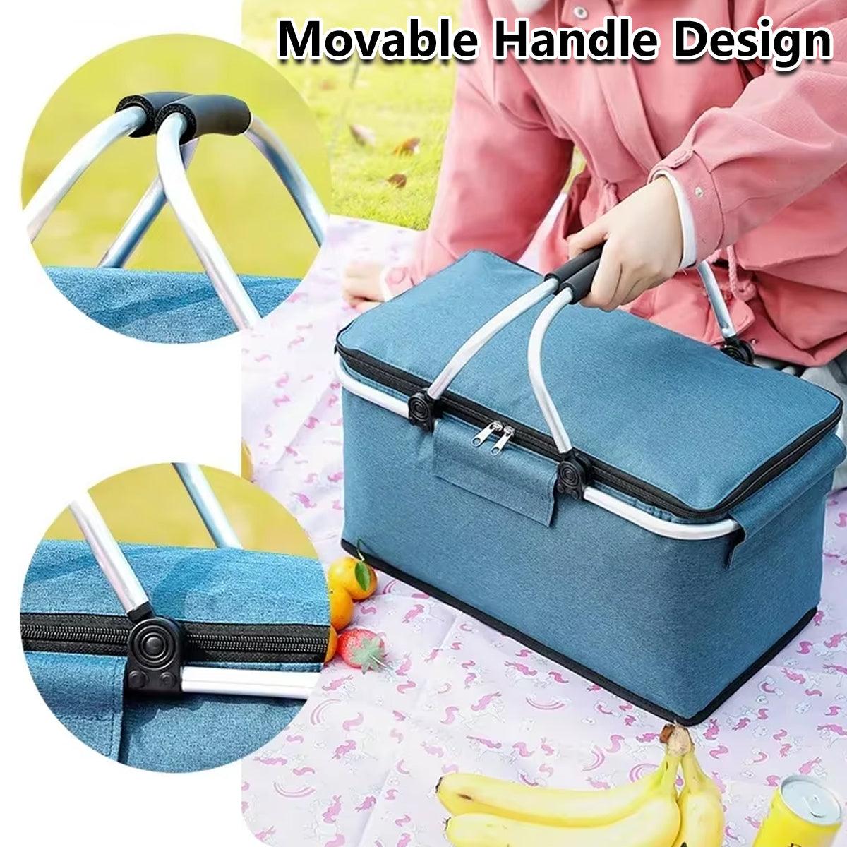Folding Picnic Basket Insulated Cooler Bag Portable Outdoor Grocery Storage - Black V528-PICNIC-BASKET-BLACK-205589