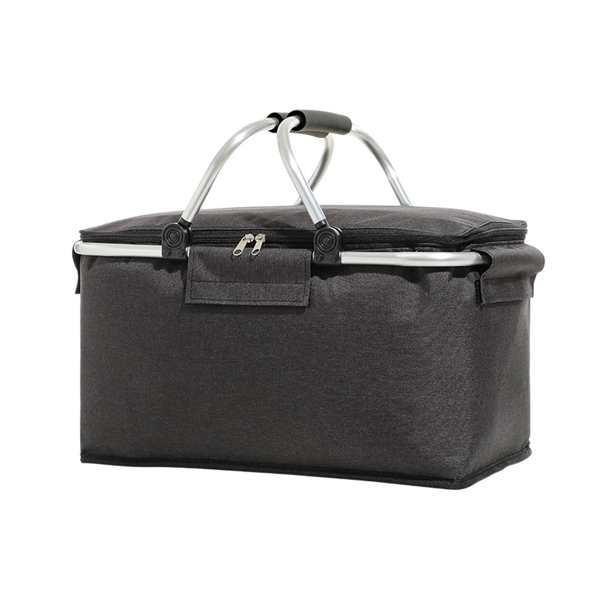 Folding Picnic Basket Insulated Cooler Bag Portable Outdoor Grocery Storage - Black V528-PICNIC-BASKET-BLACK-205589