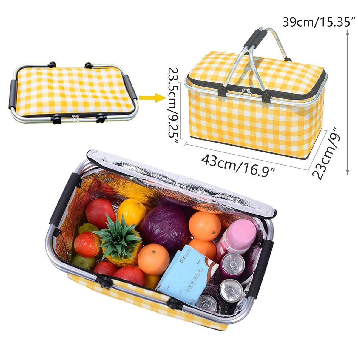 Foldable Picnic Basket Outdoor Camping Carrying Basket Portable Food Storage - Greenery V528-PICNIC-BASKET-GREENERY-723584