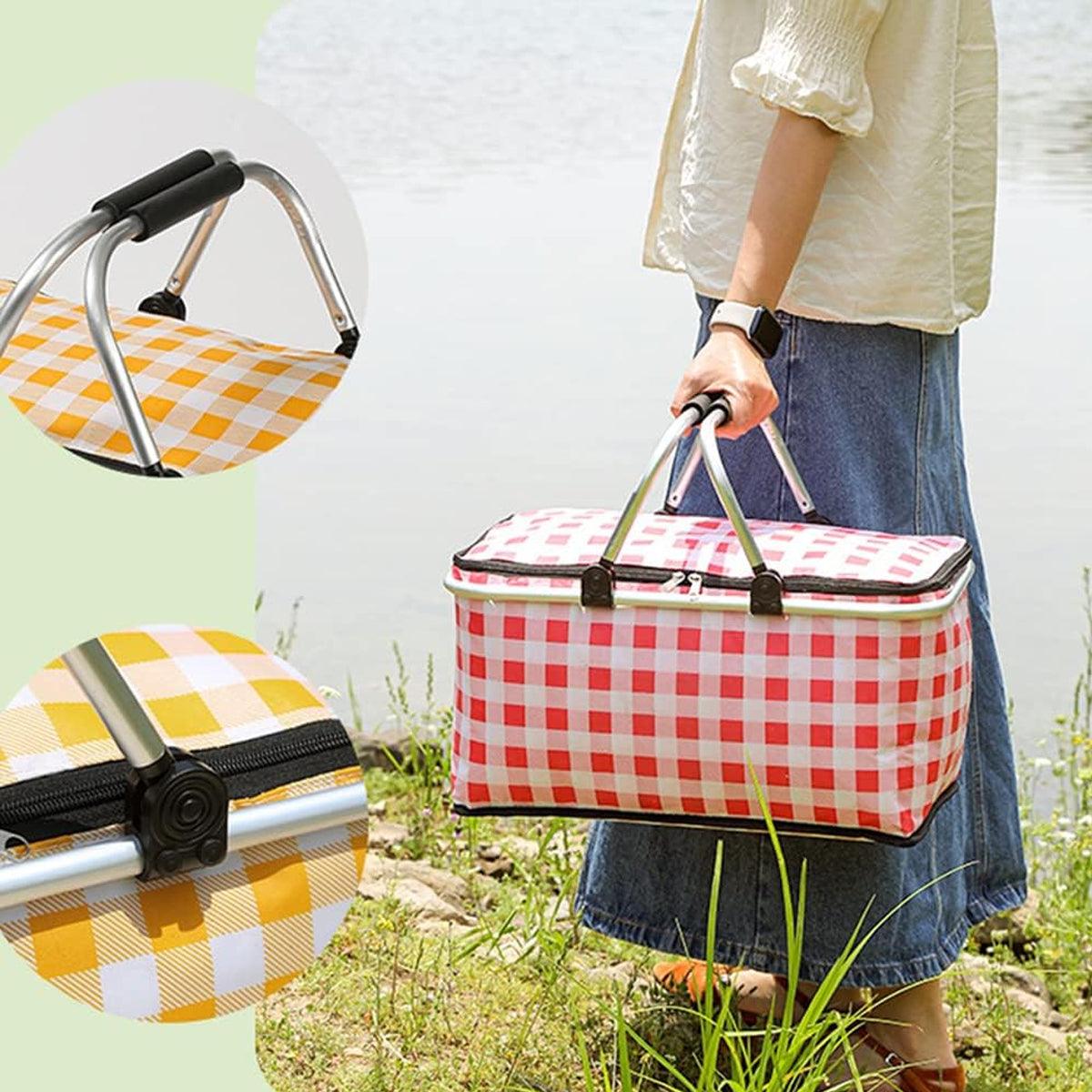 Foldable Picnic Basket Outdoor Camping Carrying Basket Portable Food Storage - Greenery V528-PICNIC-BASKET-GREENERY-723584
