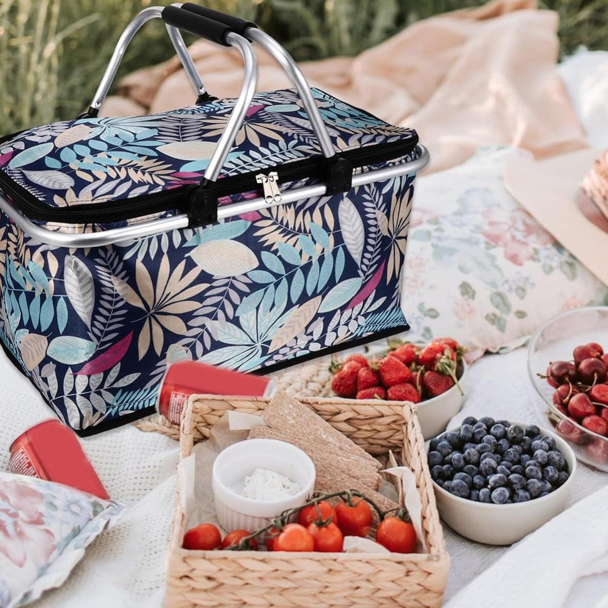 Foldable Picnic Basket Outdoor Camping Carrying Basket Portable Food Storage - Greenery V528-PICNIC-BASKET-GREENERY-723584