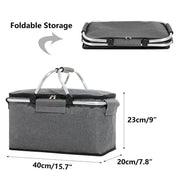 Folding Picnic Basket Insulated Cooler Bag Portable Outdoor Grocery Storage - Grey V528-PICNIC-BASKET-GREY-174171