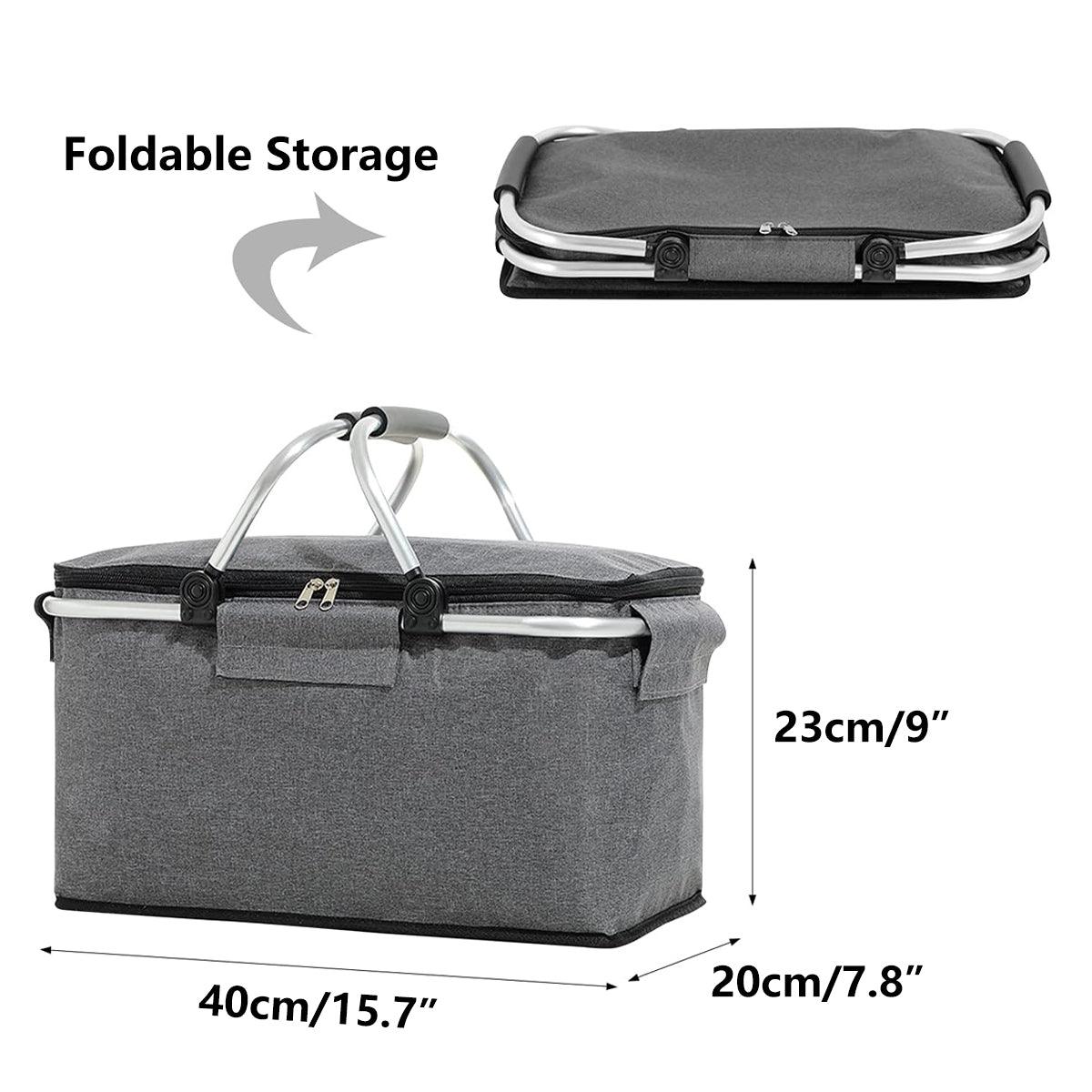 Folding Picnic Basket Insulated Cooler Bag Portable Outdoor Grocery Storage - Grey V528-PICNIC-BASKET-GREY-174171