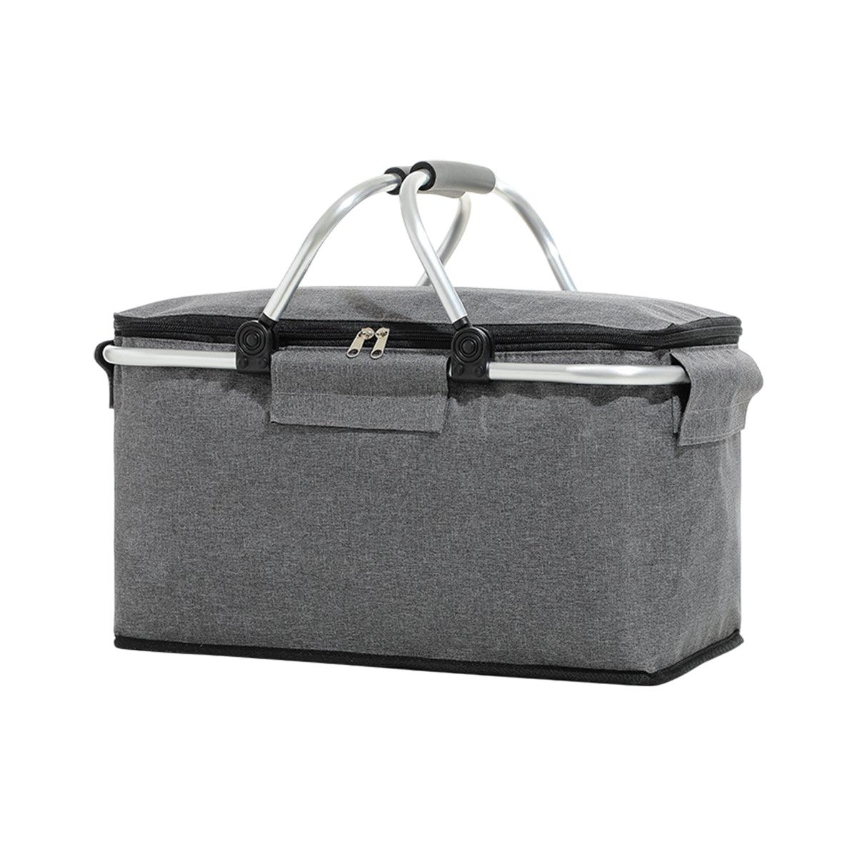 Folding Picnic Basket Insulated Cooler Bag Portable Outdoor Grocery Storage - Grey V528-PICNIC-BASKET-GREY-174171
